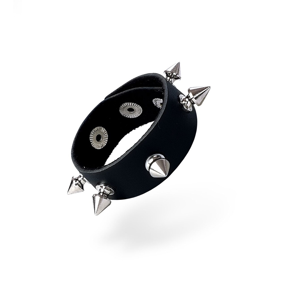 Эрекционное кольцо с шипами из натуральной кожи Art of Sex - James, цвет Черный фото