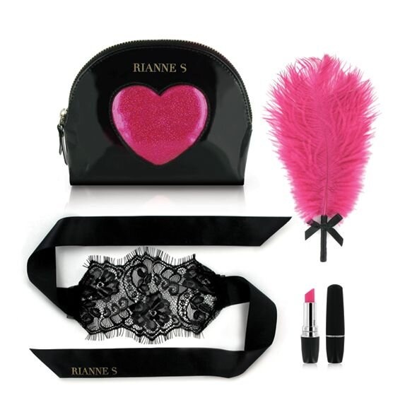 Романтичний набір Rianne S: Kit d'Amour: віброкуля, пір'їнка, маска, чохол-косметичка Black/Pink фото