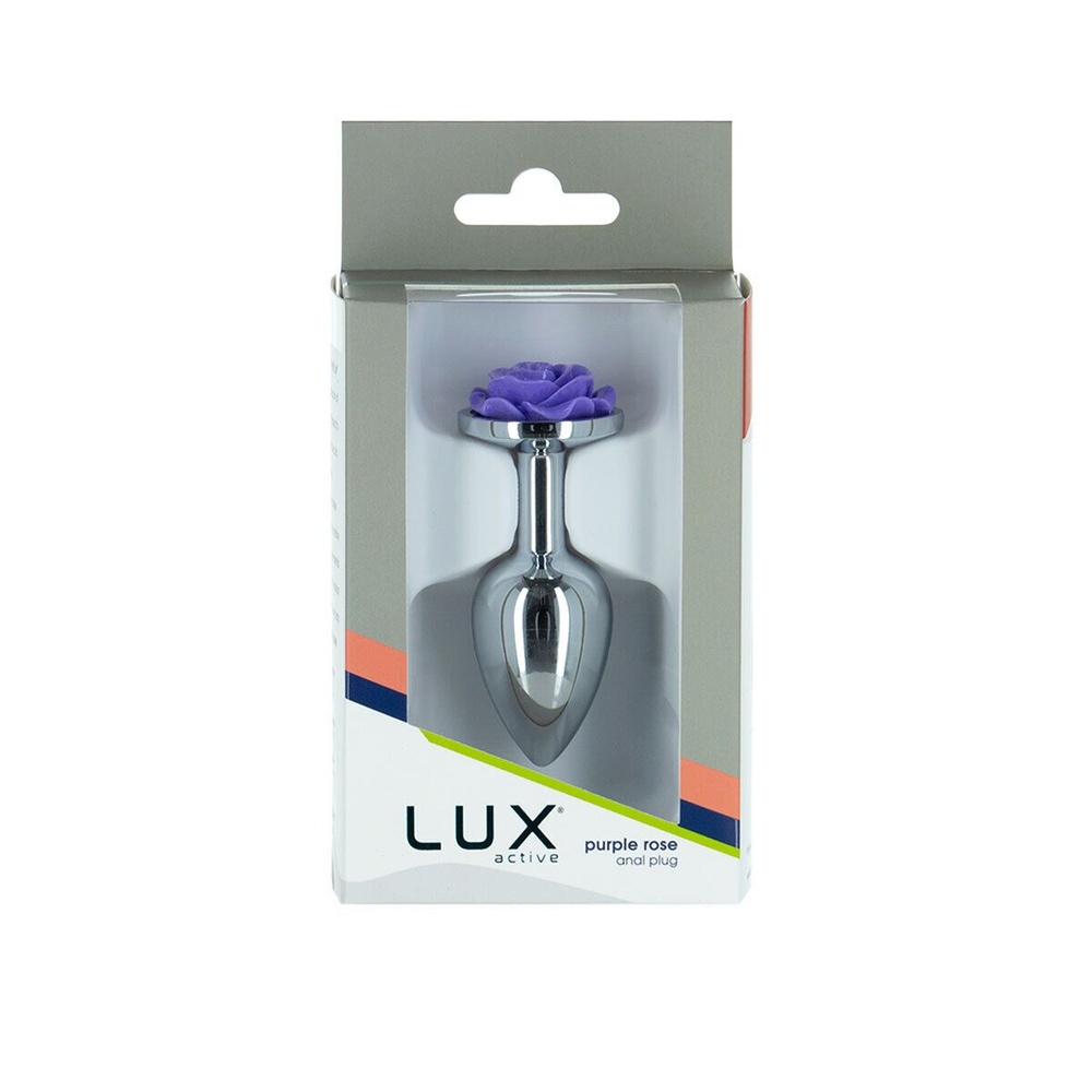 Металевий анальний затор Lux Active з трояндою - Rose Anal Plug - Purple, віброкуля в подарунок фото