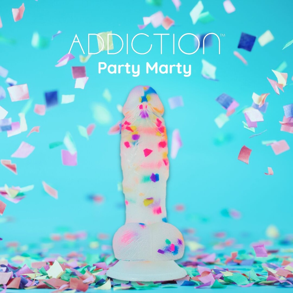 Фалоімітатор з конфетті ADDICTION — PARTY MARTY — 7.5 "- FROST & CONFETTI, 19 см, силікон фото