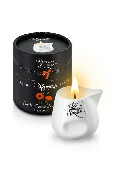 Масажна свічка Plaisirs Secrets Poppy (80 мл) подарункова упаковка, керамічна посудина фото