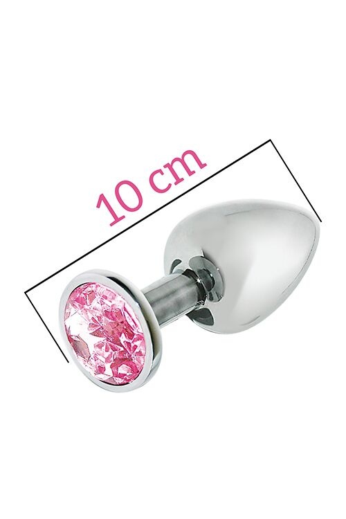 Металева анальна пробка з рожевим кристалом MAI Attraction Toys №74, довжина 10см, діаметр 4 см фото