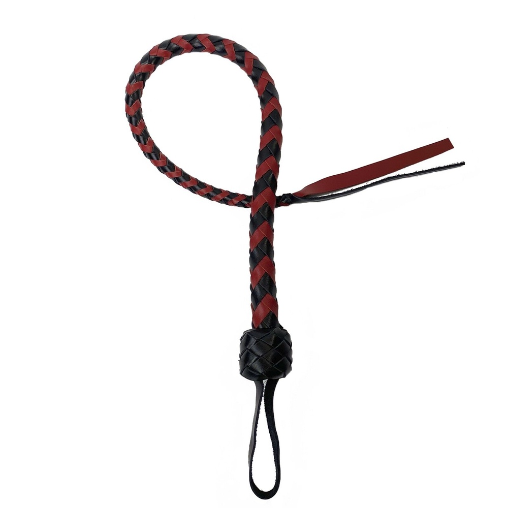 Плеть гибкая Снейк, натуральная кожа, цвет черно-красный, длина - 80 см фото