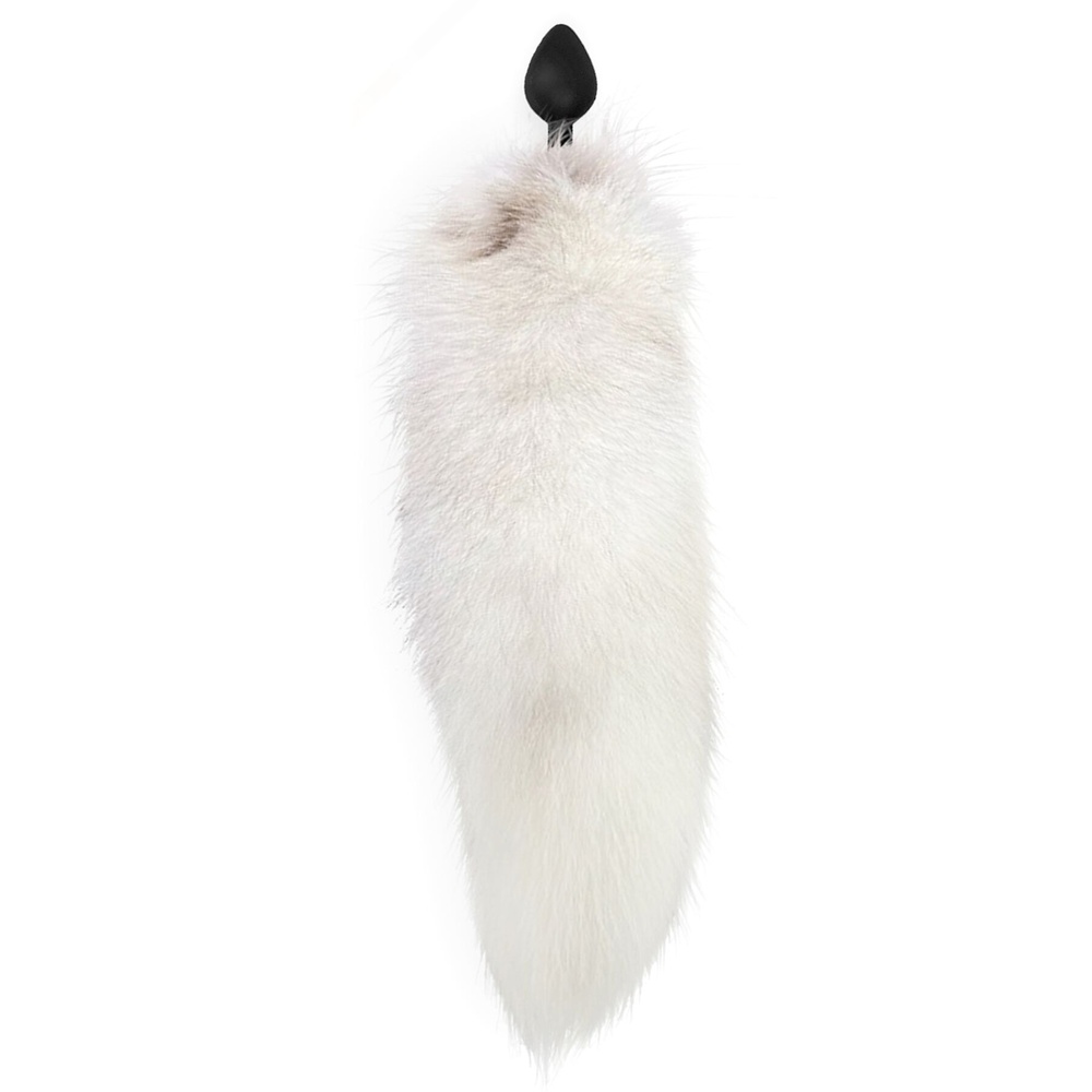 Силіконова анальна пробка з хвостом із натурального хутра Art of Sex size M White fox фото