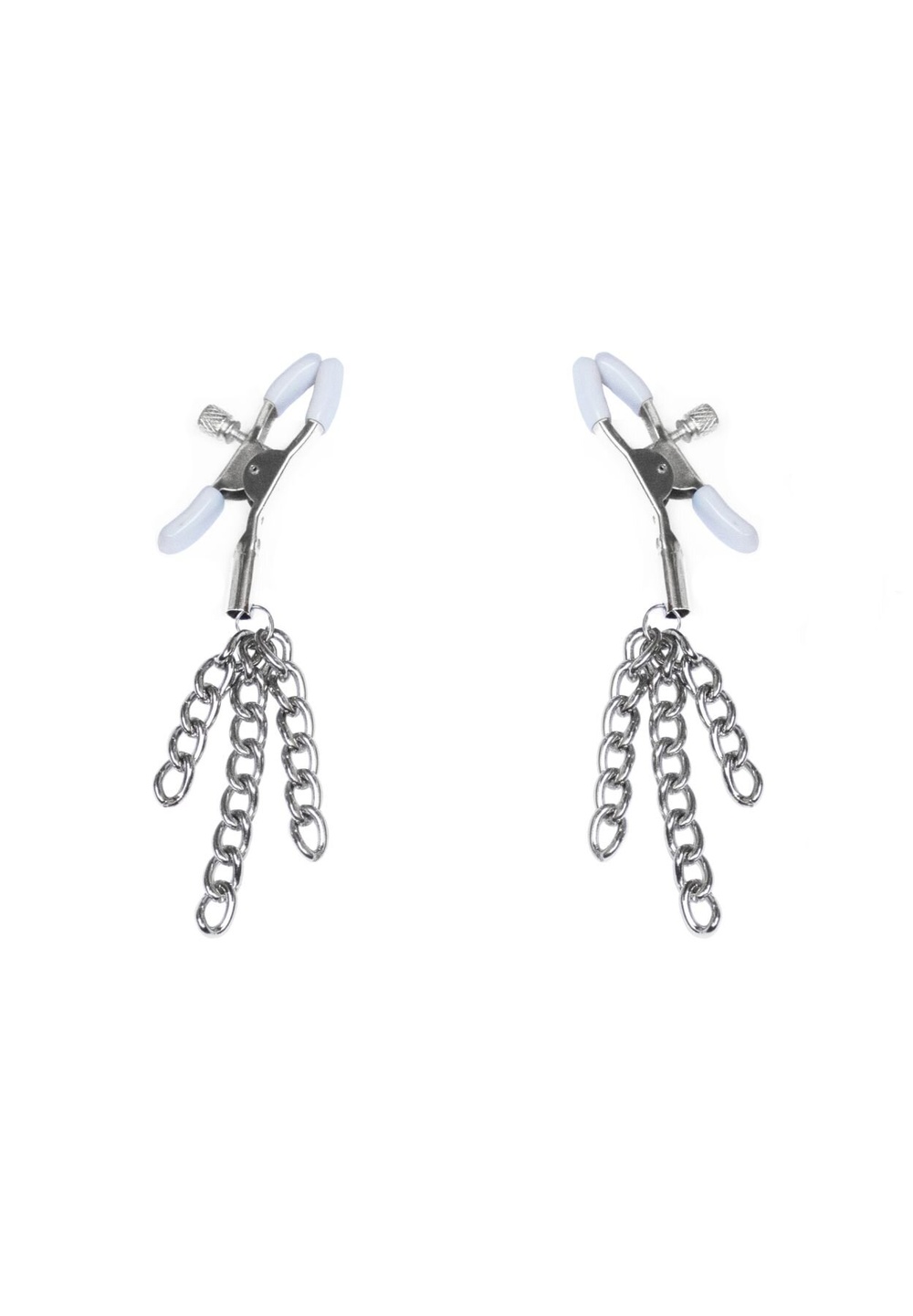 Затискачі для сосків з пензликами Feral Feelings — Nipple clamps Tassels, срібло/білий фото
