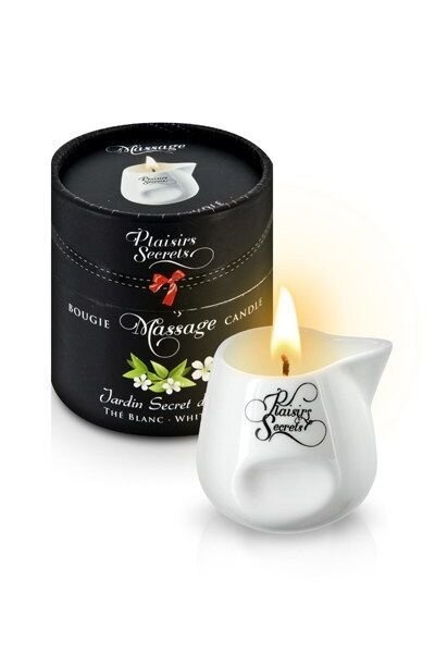 Массажная свеча Plaisirs Secrets White Tea (80 мл) подарочная упаковка, керамический сосуд фото