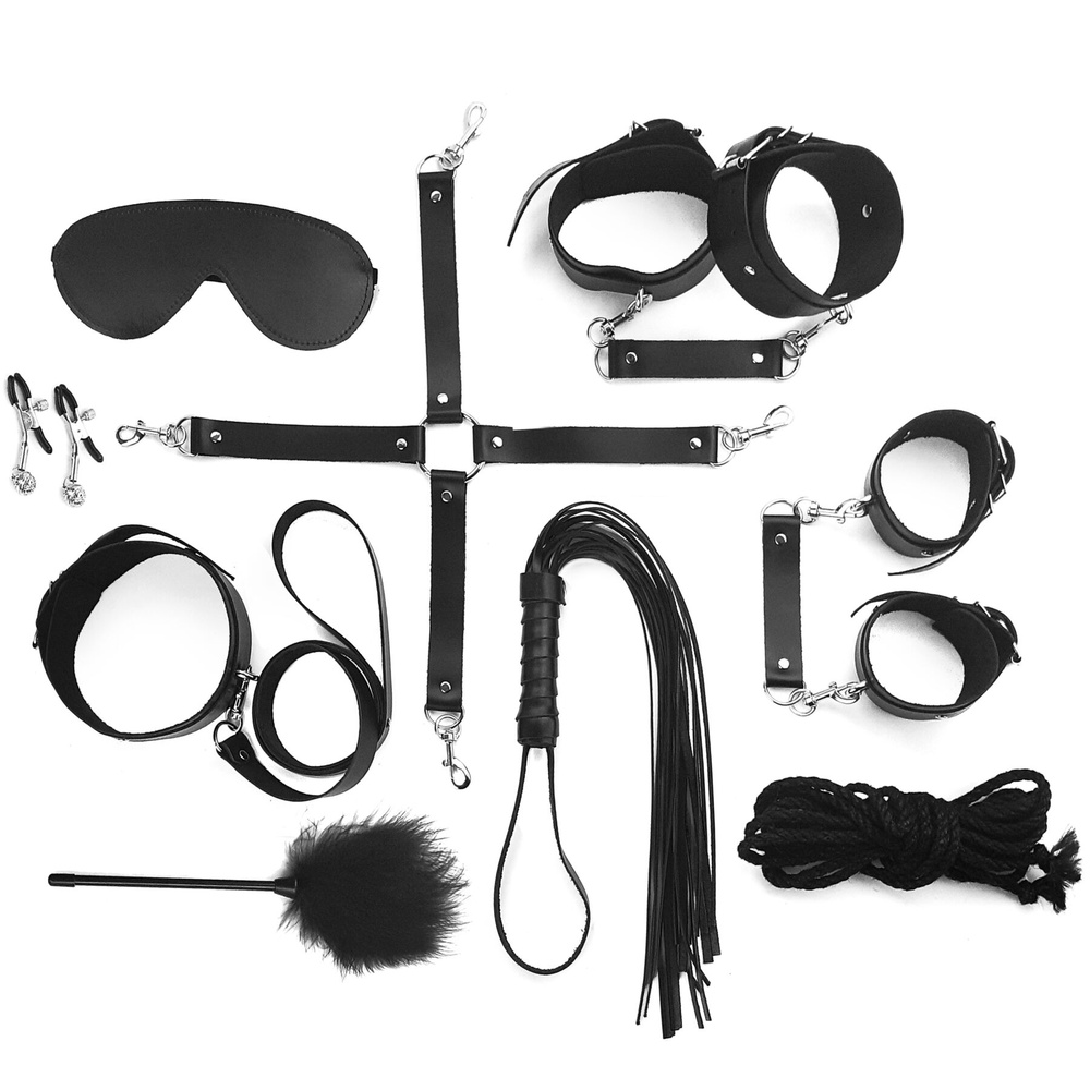 Набір Art of Sex - BDSM Set Leather, 10 предметів, натуральна шкіра, Чорний фото