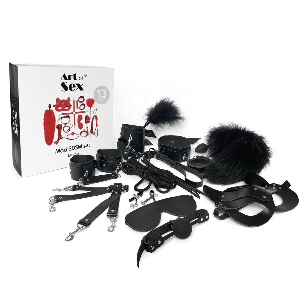 Набір Art of Sex - Maxi BDSM Set Leather, 13 предметів, натуральна шкіра, Чорний фото