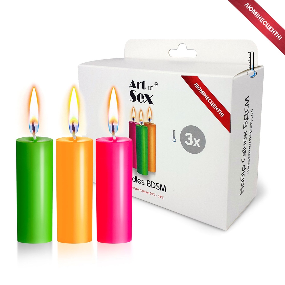 Набор восковых свечей Art of Sex size S 10 см (3 шт), низкотемпературные, люминисцентные фото