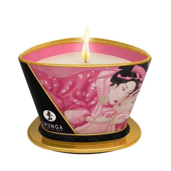 Массажная свеча Shunga Massage Candle - Rose Petals (170 мл) с афродизиаками фото