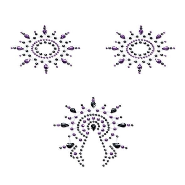 Пэстис из кристаллов Petits Joujoux Gloria set of 3 - Black/Purple, украшение на грудь и вульву фото