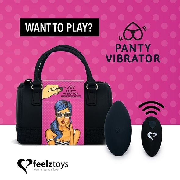 Вибратор в трусики FeelzToys Panty Vibrator Black с пультом ДУ, 6 режимов работы, сумочка-чехол фото