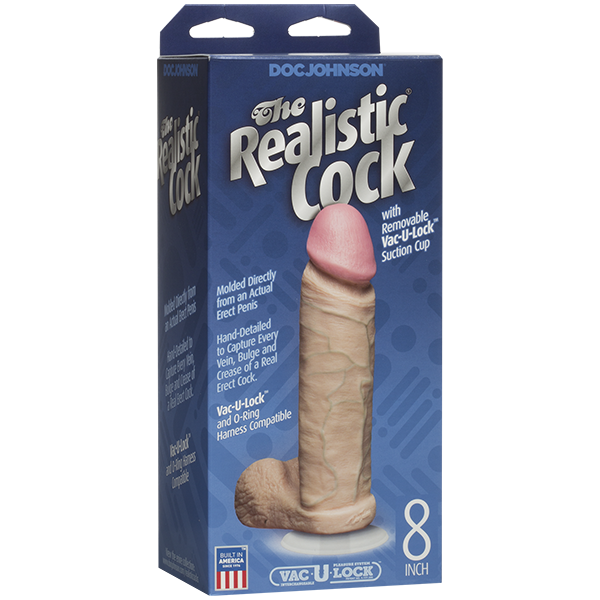 Фалоімітатор Doc Johnson The Realistic Cock 8 inch White — PVC, Vack-U-Lock, діаметр 5,1 см фото