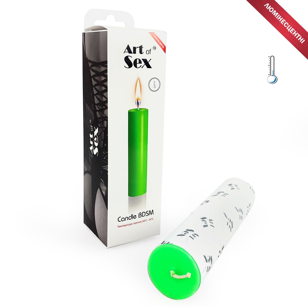 Зелена воскова свічка Art of Sex size M 15 см низькотемпературна, люмінесцентна фото
