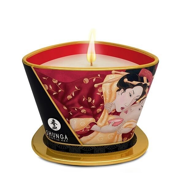Масажна свічка Shunga Massage Candle — Sparkling Strawberry Wine (170 мл) з афродизіаками фото