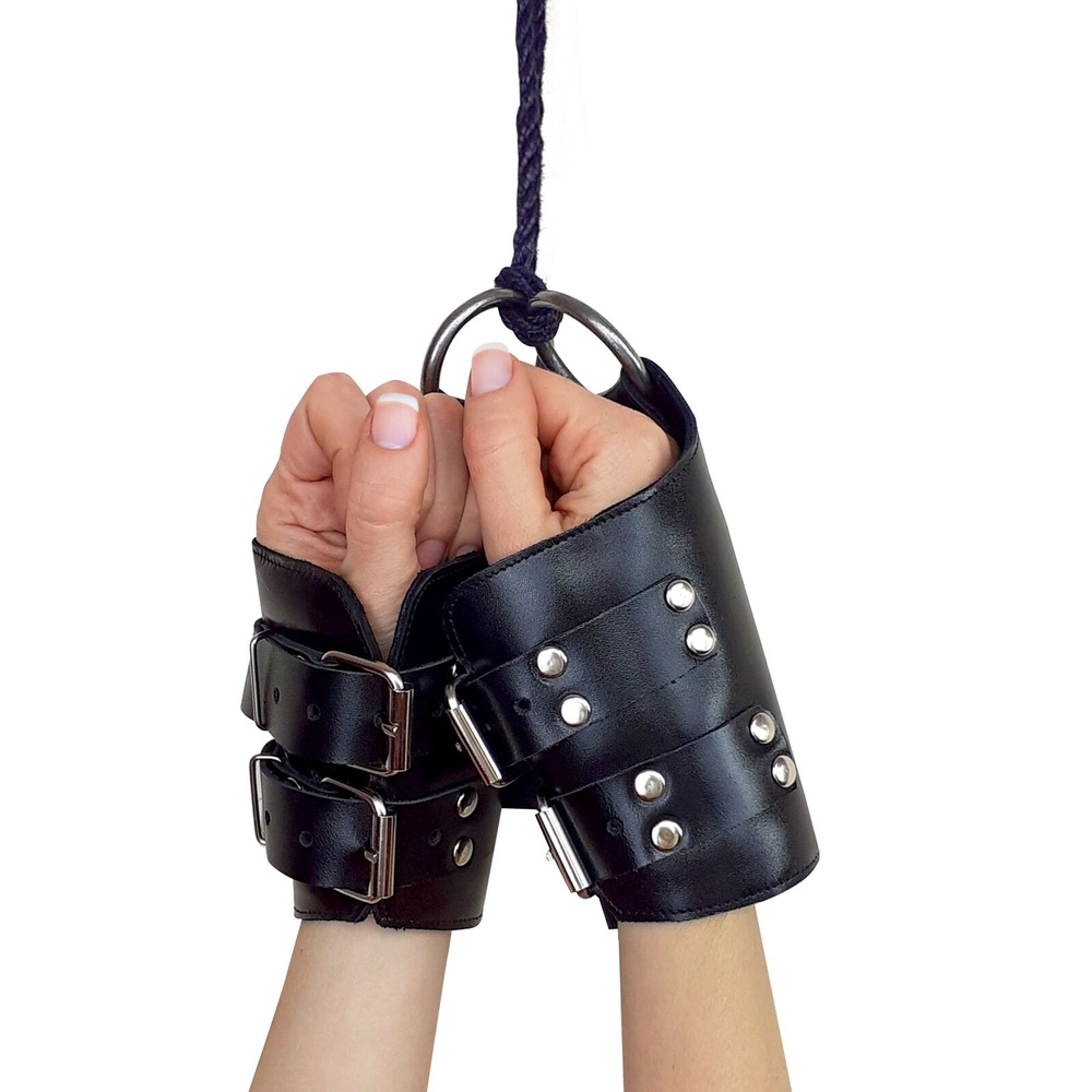 Манжети для підвісу за руки Kinky Hand Cuffs For Suspension із натуральної шкіри, колір чорний фото