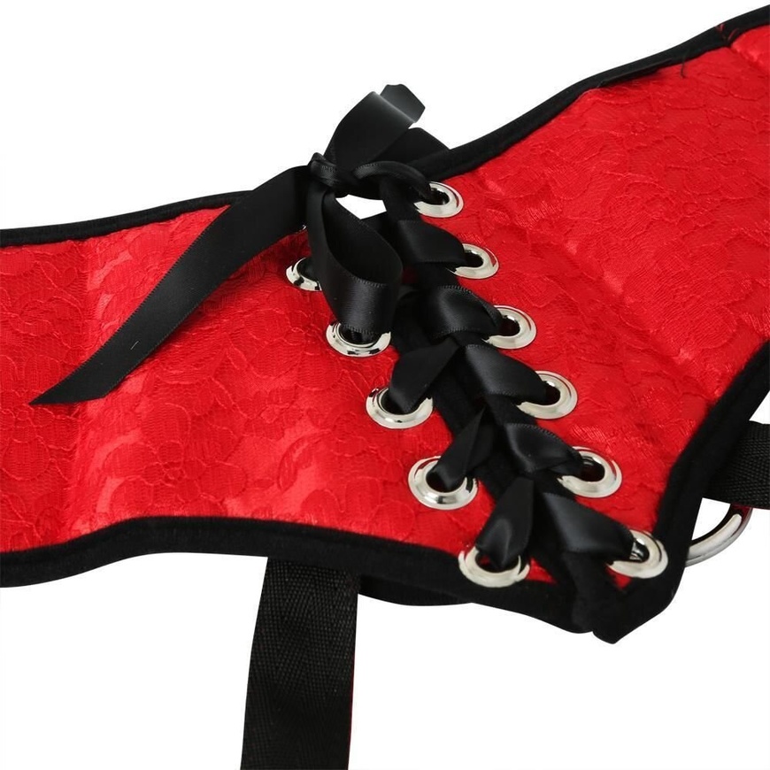 Труси для страпона Sportsheets - Plus Red Lace w / Satin Corsette Strap On фото