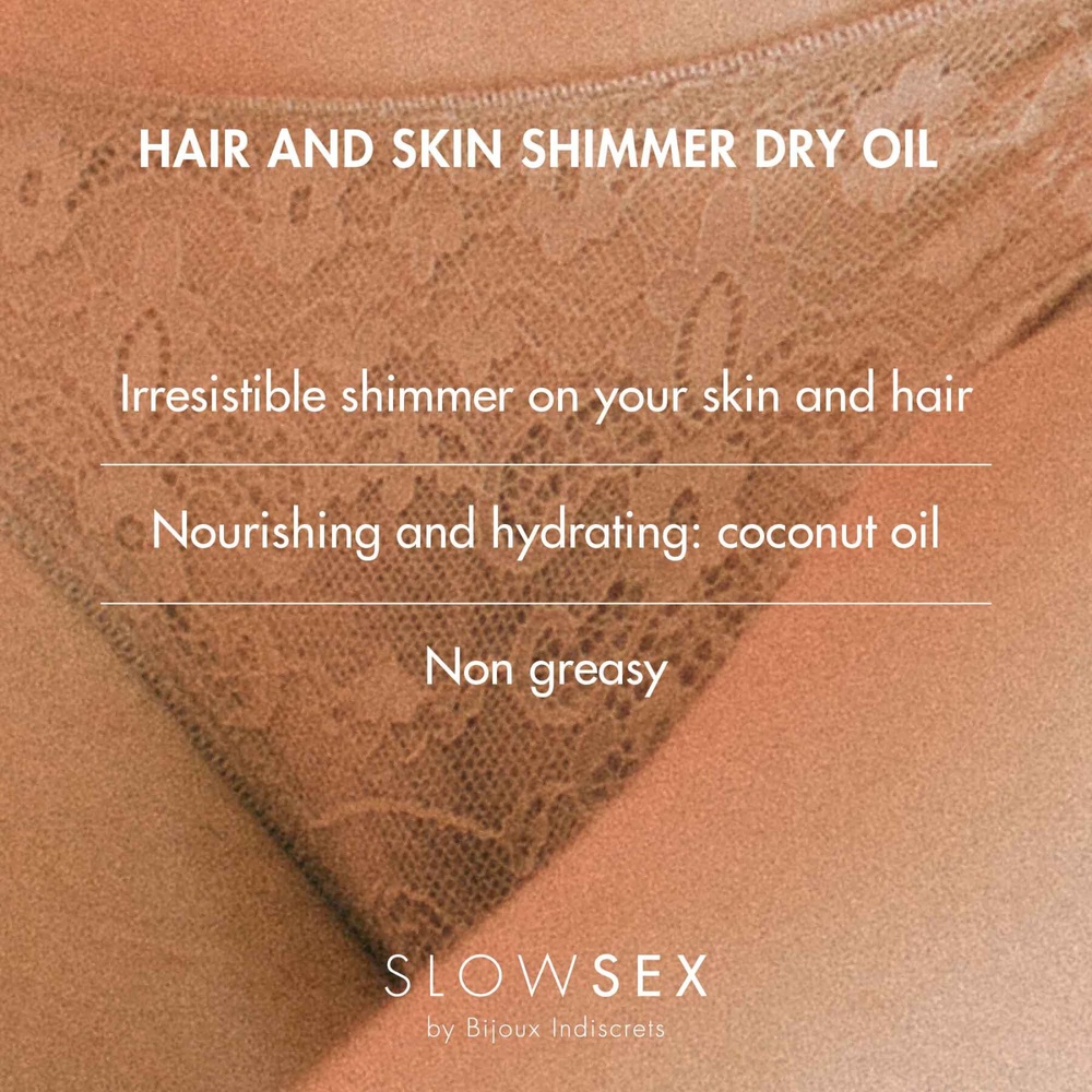 Суха олія-шиммер для волосся і тіла Bijoux Indiscrets Slow Sex Hair and skin shimmer фото