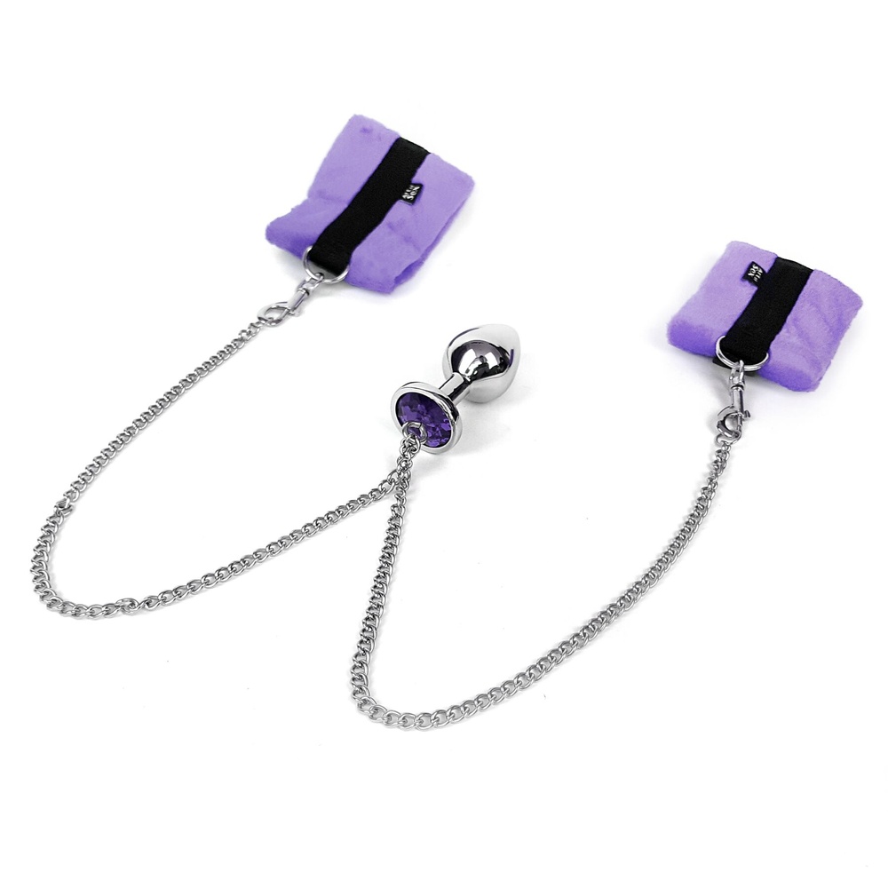 Наручники с металлической анальной пробкой Art of Sex Handcuffs with Metal Anal Plug size M Purple фото