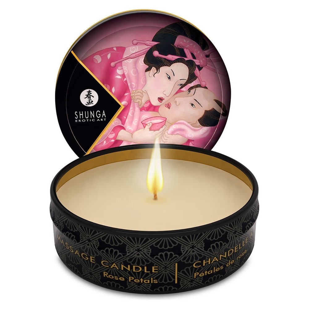 Масажна свічка Shunga Mini Massage Candle — Rose Petals (30 мл) з афродизіаками фото