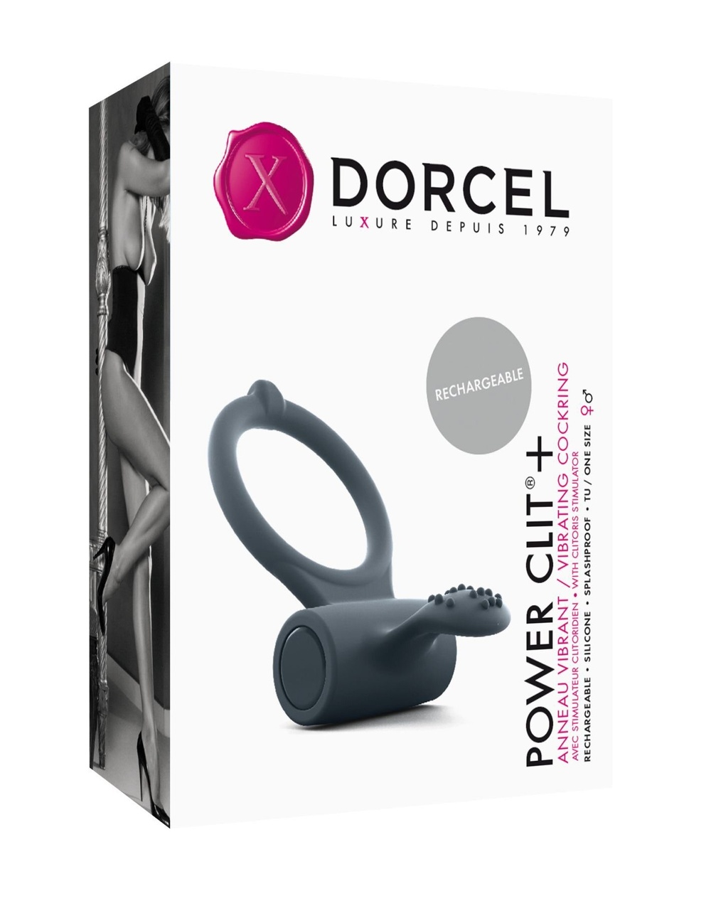 Ерекційне кільце Dorcel Power Clit Plus з вібрацією, перезаряджати, з язичком зі щіточкою фото