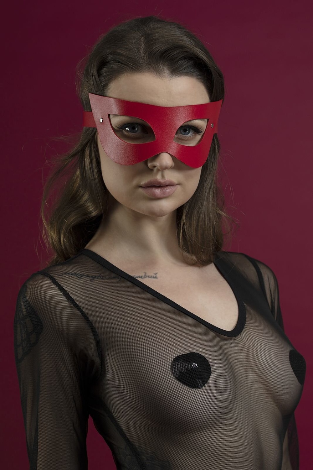 Маска на обличчя Feral Feelings — Mistery Mask натуральна шкіра, червона фото