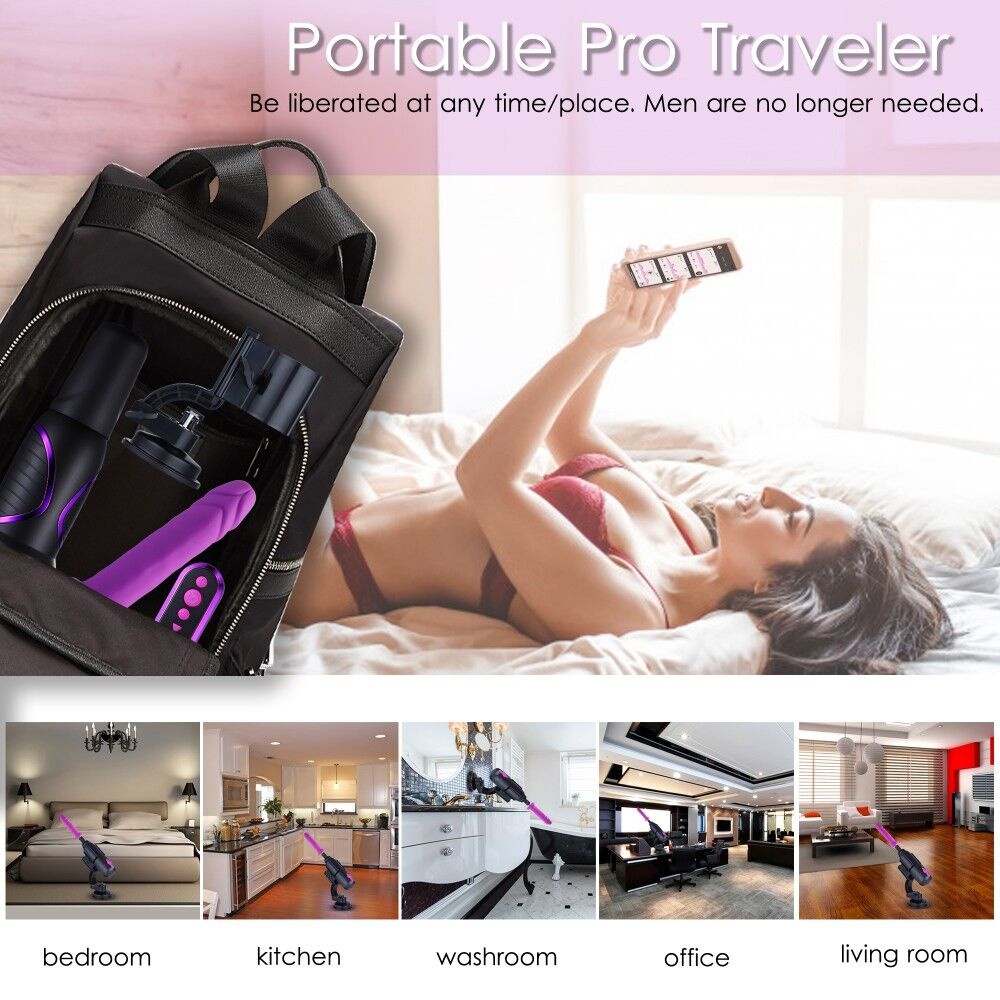 Високомобільна смарт секс-машина Hismith Pro Travel APP з фалоімітатором, дві присоски, пульт ДУ фото