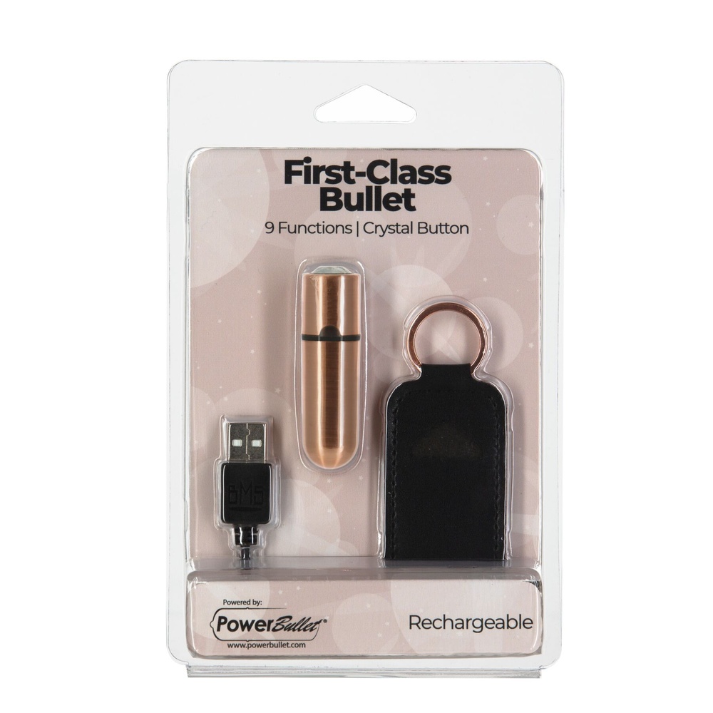 Вибропуля PowerBullet - First-Class Bullet 2.5" with Key Chain Pouch, Rose Gold фото