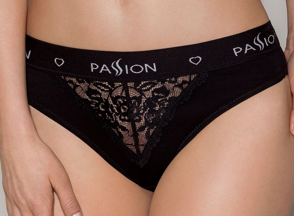 Трусики с широкой резинкой и кружевом Passion PS001 PANTIES black, size S фото