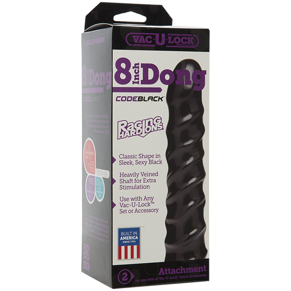 Ділдо Doc Johnson CodeBlack — 8 Inch Raging Vac-U-Lock із стимулюючим рельєфом, діаметр 3,8 см фото