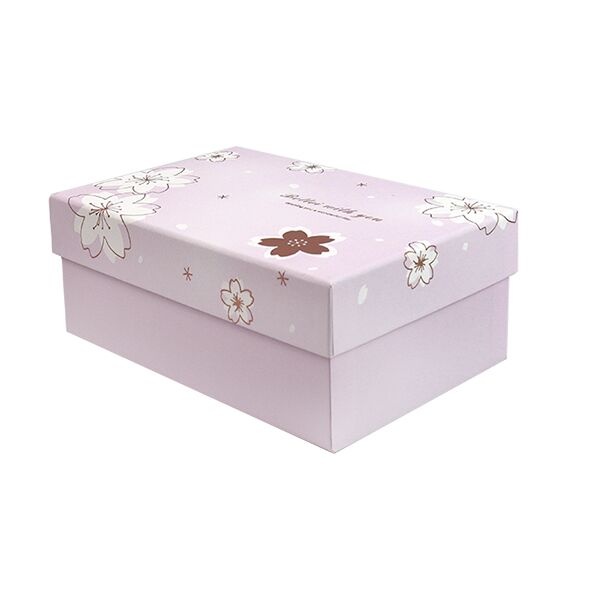 Подарункова коробка з квітами рожева, L - 28.5x21.5x11 см