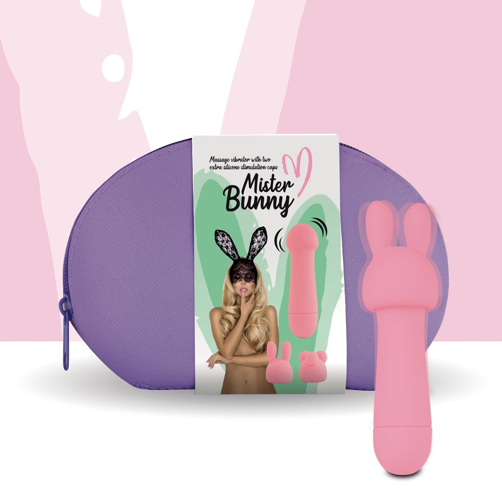 Міні-вібратор FeelzToys Mister Bunny Pink з двома насадками фото