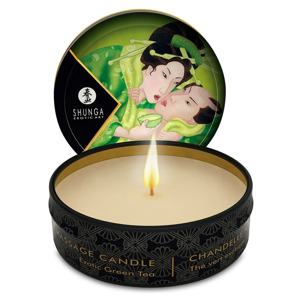 Масажна свічка Shunga Mini Massage Candle — Exotic Green Tea (30 мл) з афродизіаками фото