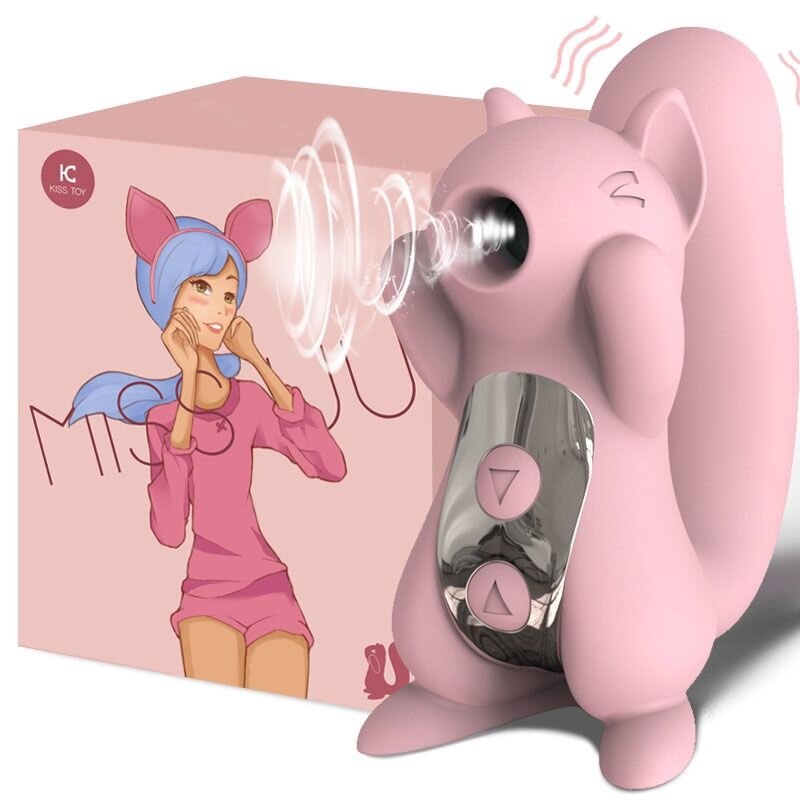 Вакуумний стимулятор з вібрацією KisToy Miss UU Pink, іграшка 2-в-1 фото