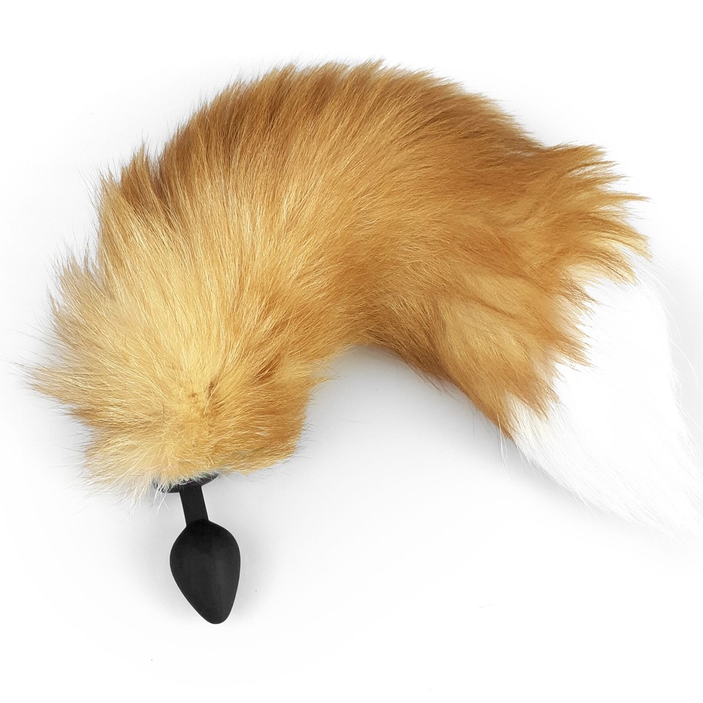 Силіконова анальна пробка з хвостом із натурального хутра Art of Sex size M Red fox фото