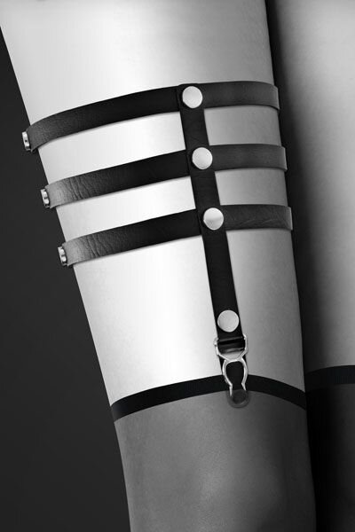 Гартер на ногу Bijoux Pour Toi — 3 THONGS Black, сексуальна підв'язка, екошкіра фото