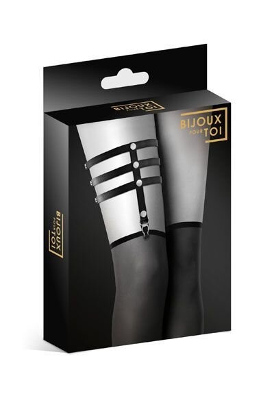 Гартер на ногу Bijoux Pour Toi — 3 THONGS Black, сексуальна підв'язка, екошкіра фото