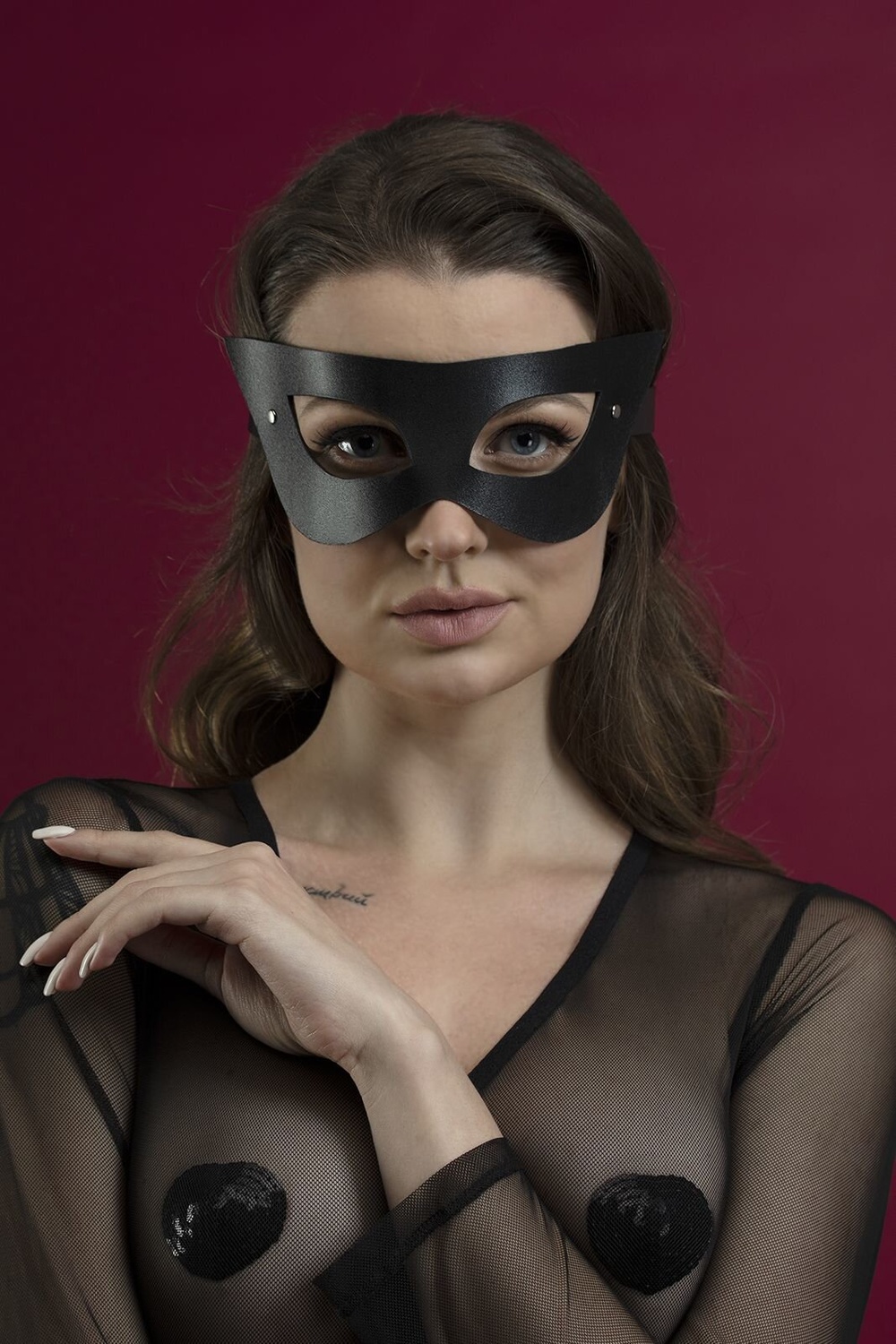 Маска на обличчя Feral Feelings — Mistery Mask, натуральна шкіра, чорна фото