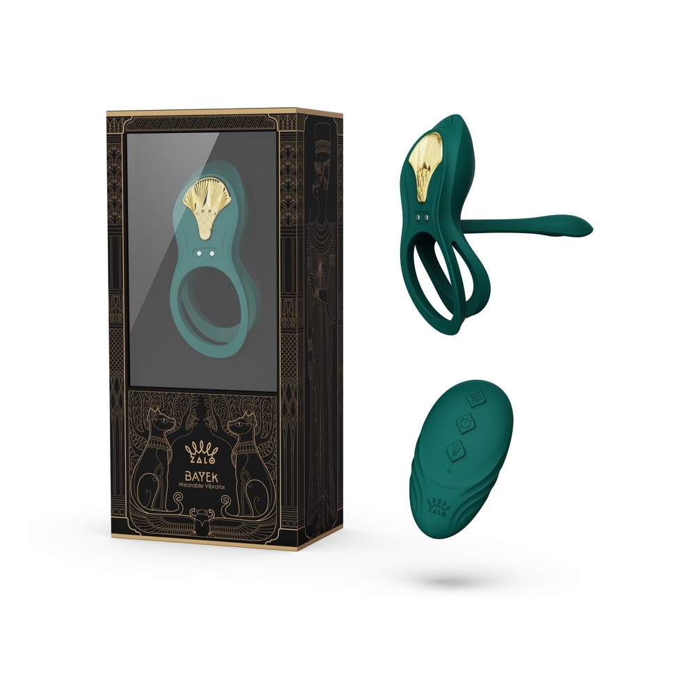 Смартэрекционное кольцо Zalo BAYEK Turquoise Green, двойное с вводимой частью, пульт ДУ фото