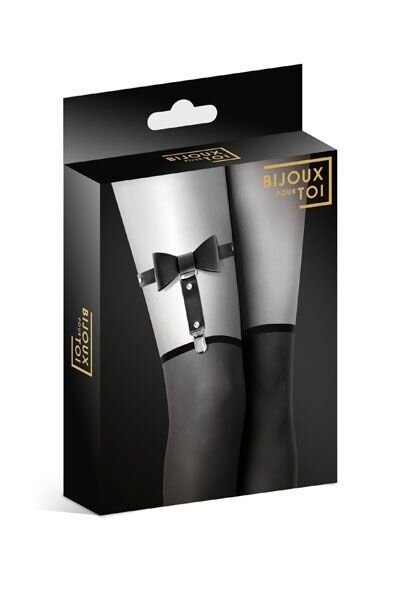 Гартер на ногу Bijoux Pour Toi — WITH BOW Black, сексуальна підв'язка з бантиком, екошкіра фото
