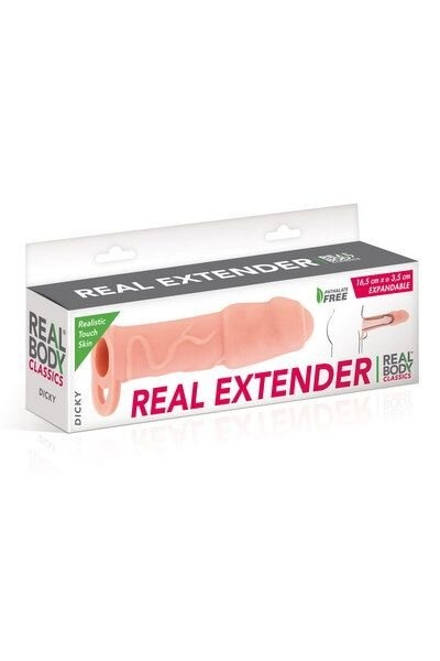 Насадка на член Real Body — Real Extender DICKY із закритою голівкою і кільцем для мошонки фото