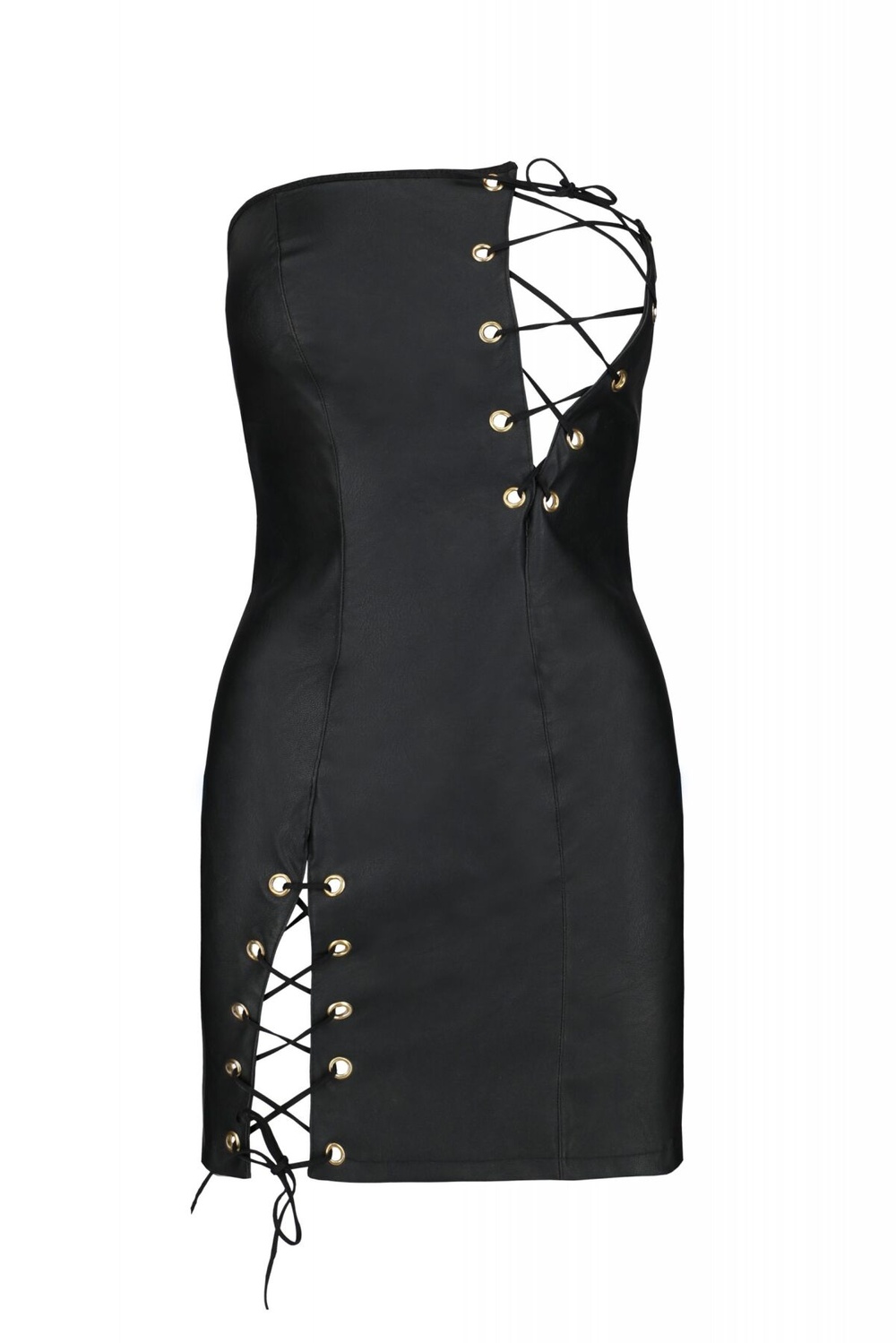 Мини-платье из экокожи CELINE CHEMISE black 6XL/7XL — Passion: шнуровка, трусики в комплекте фото