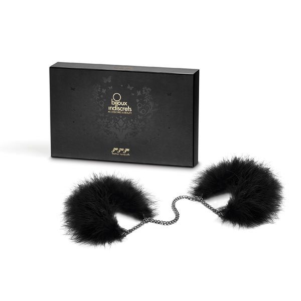 Пушистые наручники Bijoux Indiscrets Za za zu - feahter handcuffs, перьевые, подарочная упаковка фото