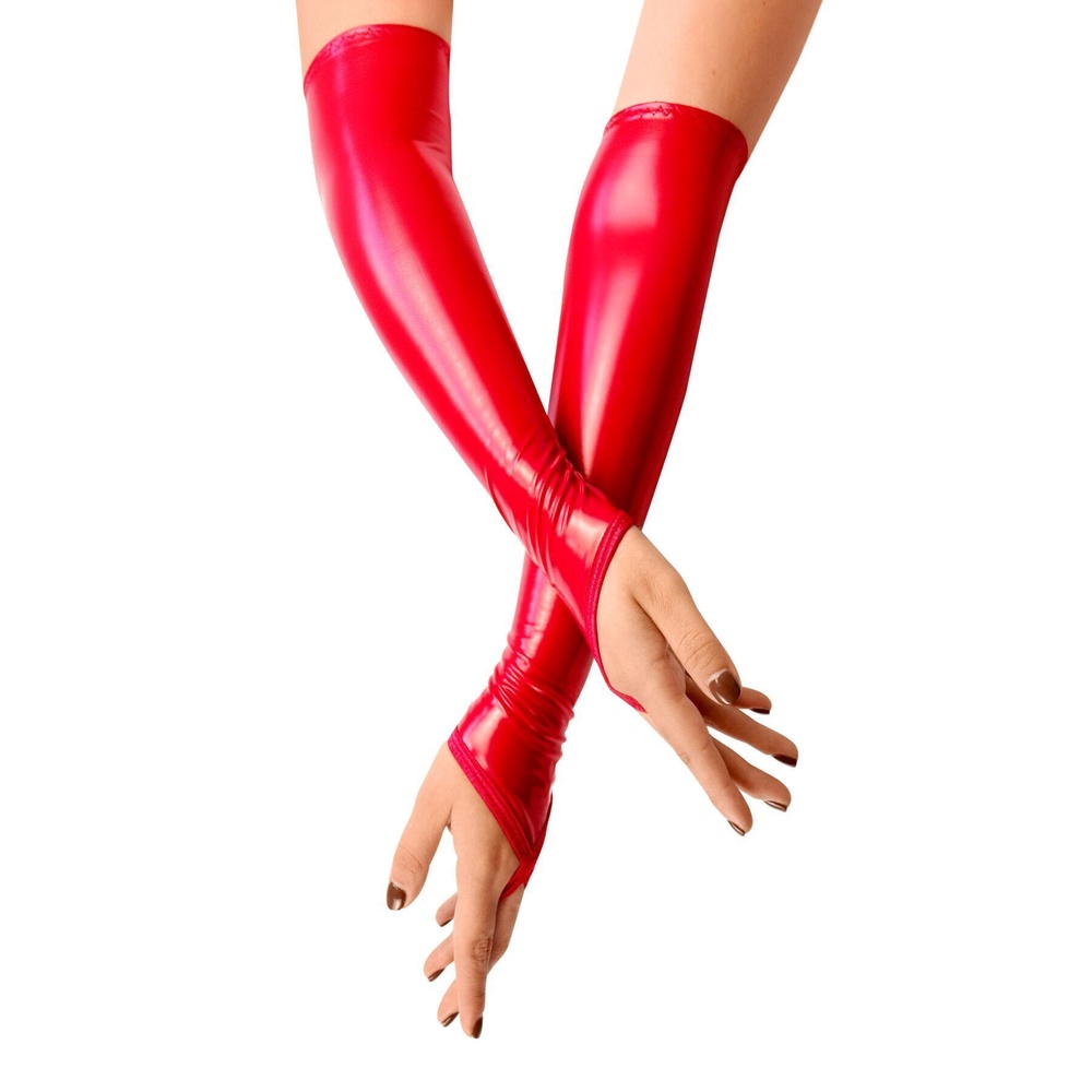 Вінілові міттинки Art of Sex - Lora довгі, размер M, колір червоний фото