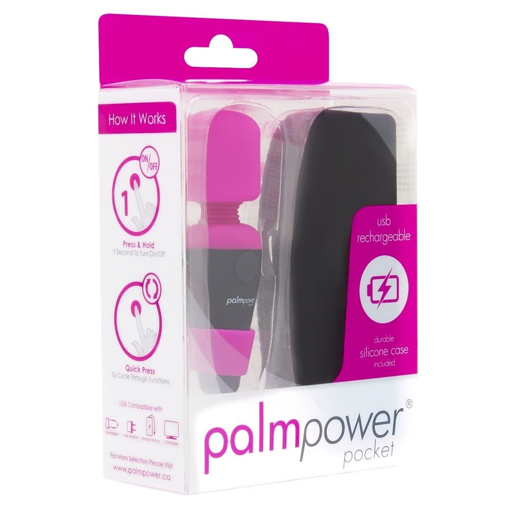 Міні вібромасажер PalmPower Pocket з чохлом на блискавці, водостійкий, перезаряджається, довжина 9 см фото