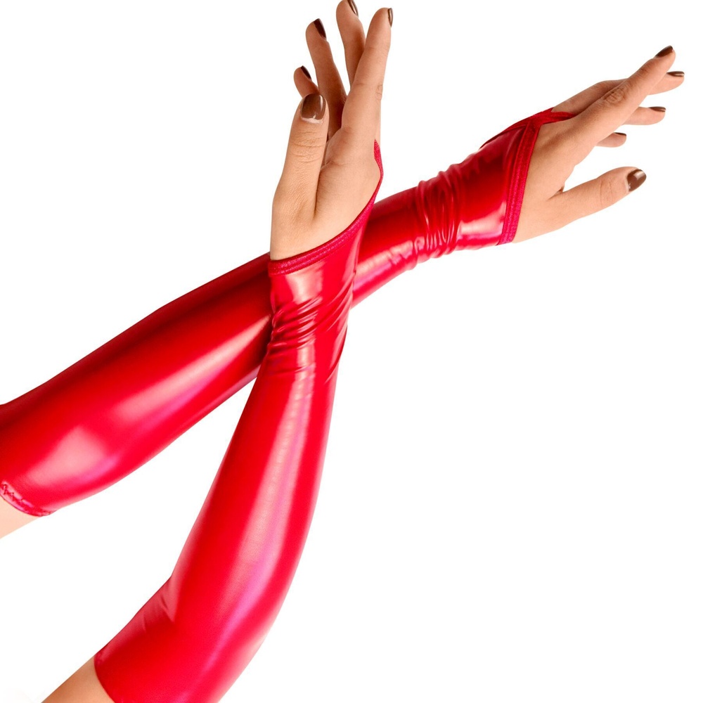 Вінілові міттинки Art of Sex - Lora довгі, размер M, колір червоний фото