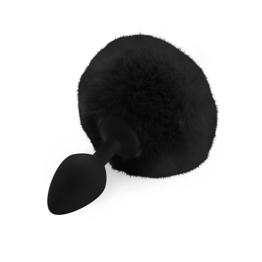 Силіконова анальна пробка М Art of Sex - Silicone Bunny Tails Butt plug, колір Чорний, діаметр 3,5 с фото