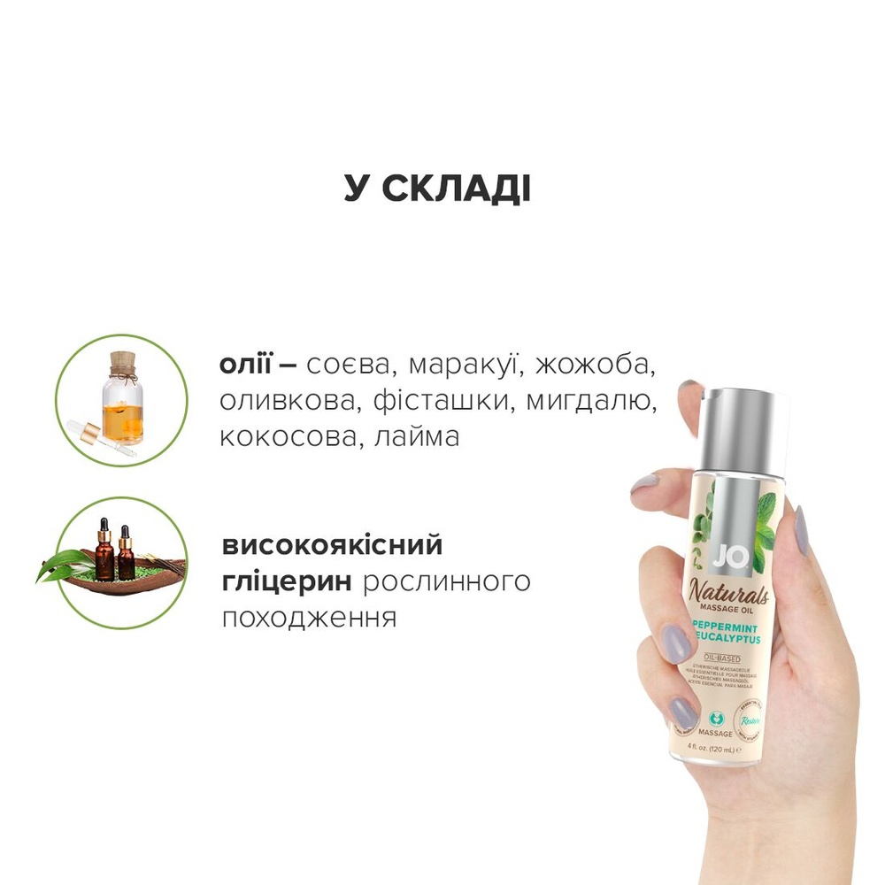 Массажное масло System JO - Naturals Massage Oil - Peppermint&Eucalyptus с эфирными маслами (120 мл) фото