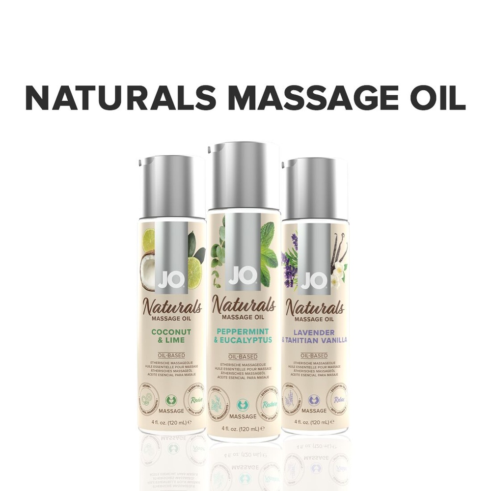Масажна олія System JO - Naturals Massage Oil - Peppermint&Eucalyptus з ефірними оліями (120 мл) фото