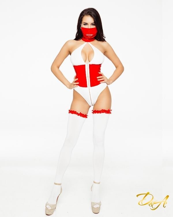 Еротичний костюм медсестри "Розпусна Аеліта" XS-S, боді на блискавки, маска, панчішки фото